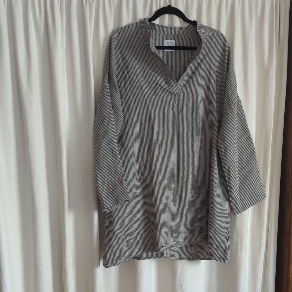 New Striped Gray Women's Linen Tunic